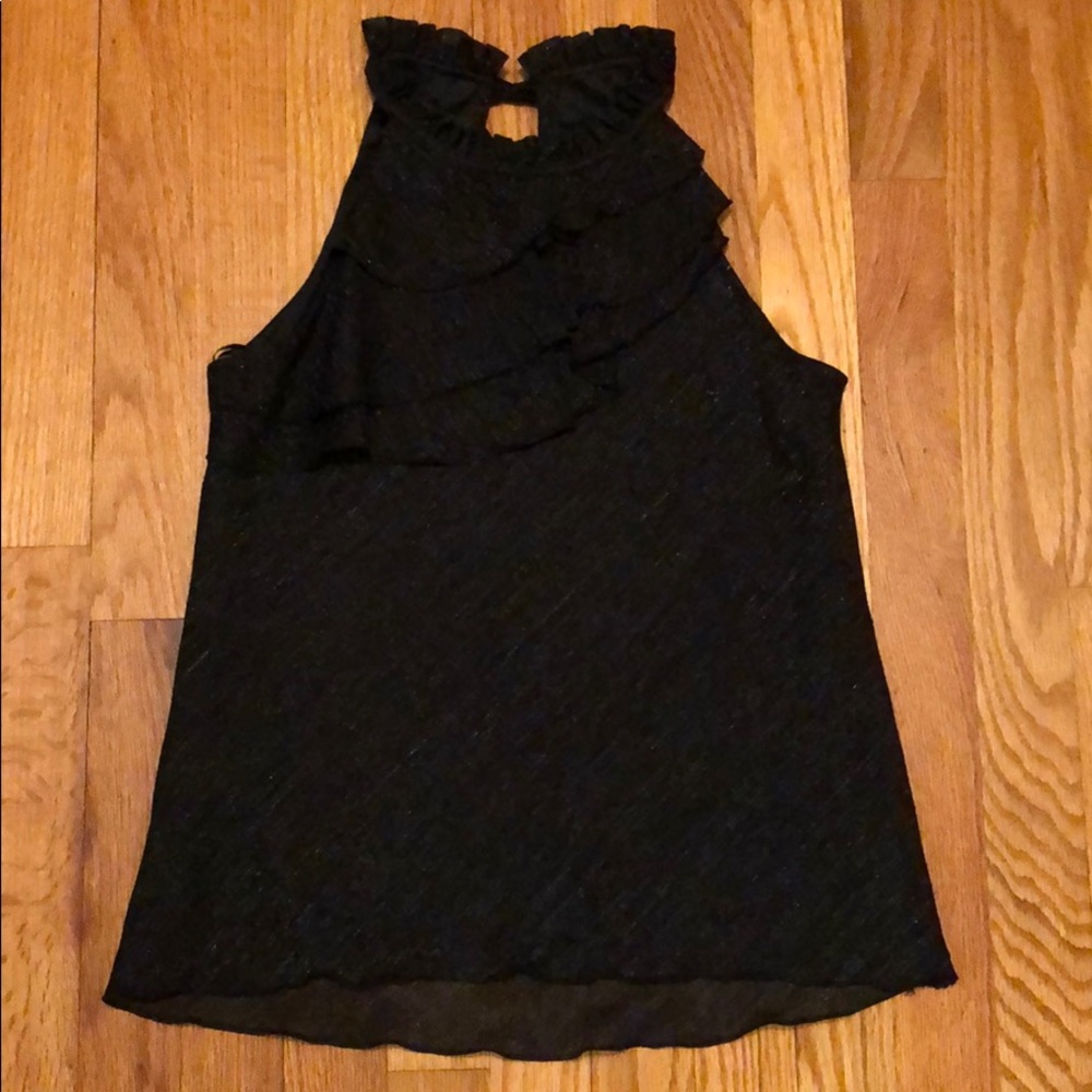 BCX Black/sliver ruffle detail high neck tank top